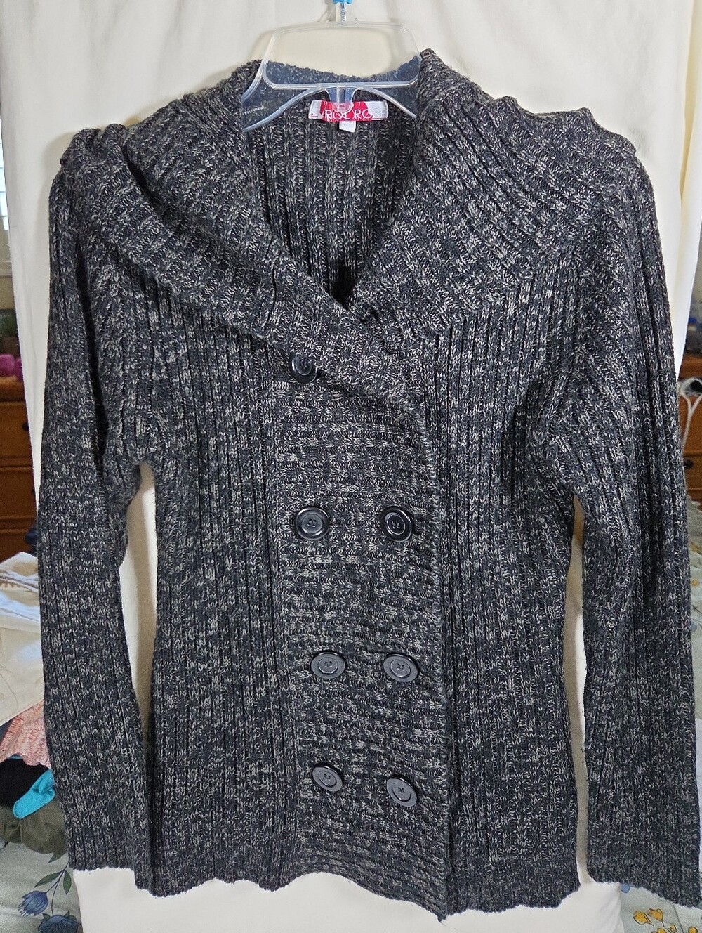 Carol Rose Womens Brown Ribbed Double Breasted Cardigan Sweater M Petite Cozy